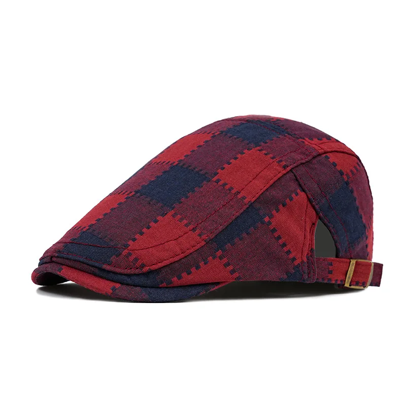 Foreign trade plaid forward hat for men and women, adjustable soft top beret, Korean version outdoor casual duckbill hat