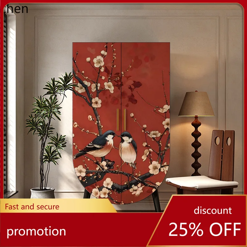 

LXC Vintage Style Floral and Bird Painted Double Door Wardrobe Living Room Wall-Mounted Storage Bedroom Home Storage Cabinet
