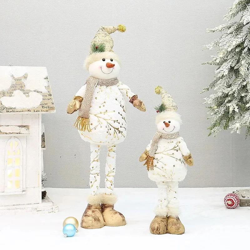 New Christmas Gift Decorative Ornaments Hot Stamping Printed Fabric Retractable Christmas Snowman Doll