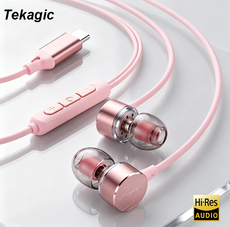 For Samsung Galaxy S26 S25 S24 iPhone 18 17 Wired Earphones 9D Surround Sound Type C Headset Volume Control With HD Mic MEarbuds