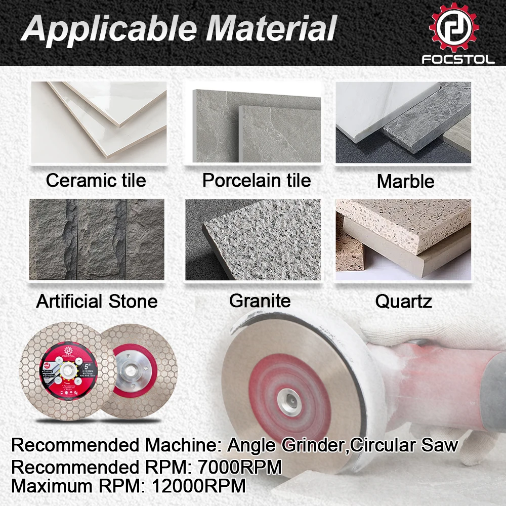 

FOCSTOL Diamond Cutting Disc M14 Thread Tile Cutting Grinding for Porcelain Ceramic Tiles Marble Granite Artificial Stone Quartz