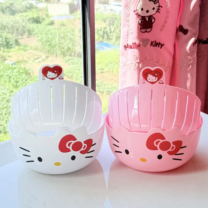 Hello Kitty double-layer drain basket, kitchen vegetable washing basket, multi-functional fruit plate, living room candy plate