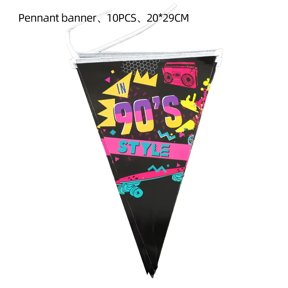 Hip Hop 80er Party Flagge Banner 90er Bunting Wimpel Retro Disco Musik Girlande Flagge Mädchen Jungen Gefälligkeiten Hängende Dekoration Partyzubehör – Detail 2