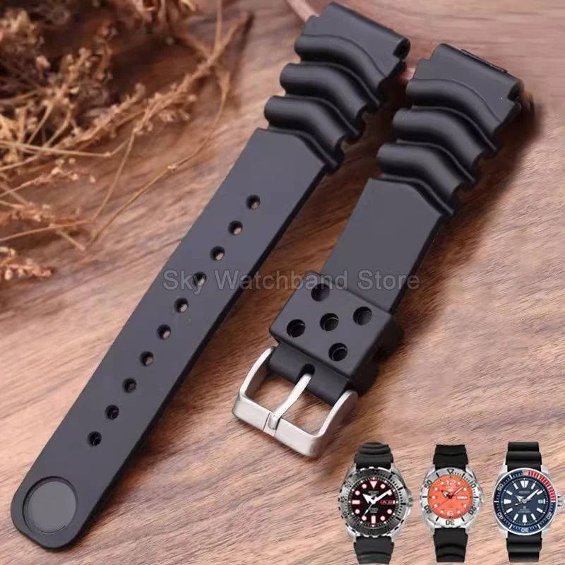 For Seiko Mini Turtle 5 Tuna Can Black Submariner 007 Series Original Diving Style Exquisite Silicone Watch Strap 20 22mm Black
