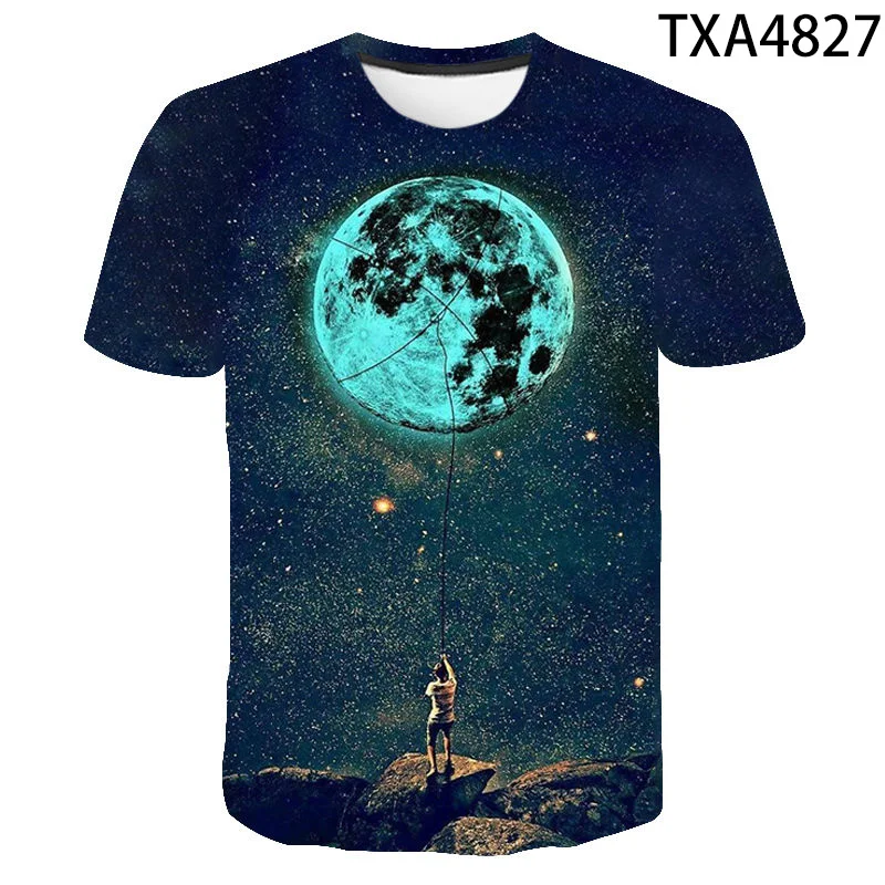 

Fashion T shirt Men Women Children Tshirt Moon 3D Printed T-shirt Cool 2020 New Summer Casual Short Sleeve Boy Girl Tops Tees