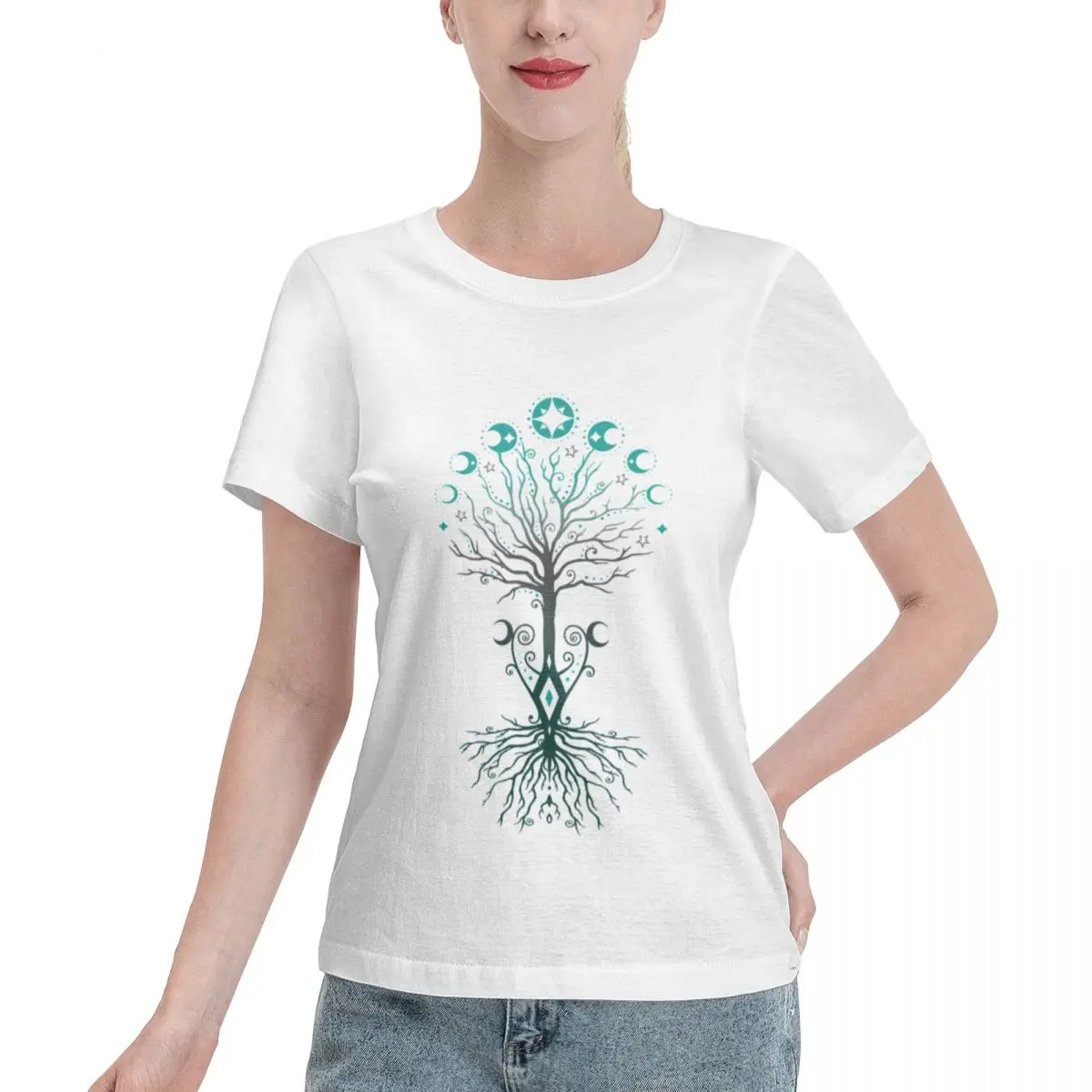 Excellent Craftsmanship Yggdrasil Moon Phases Tree Of Life Women's T-shirt Lounge Wear Ladies Tee