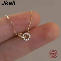 Jkeli Korean Exquisite Pavé Crystal Geometry S925 Sterling Silver Pendant Necklace Women Fashion Charm Party Jewelry