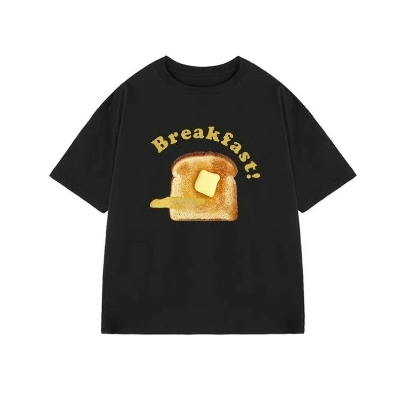 

Нишевая футболка À Manches Courtes Imprimé Toast Américain Rétro Pour Femmes Été Nouveau Haut En Coton Осенне-зимняя внутренняя одежда