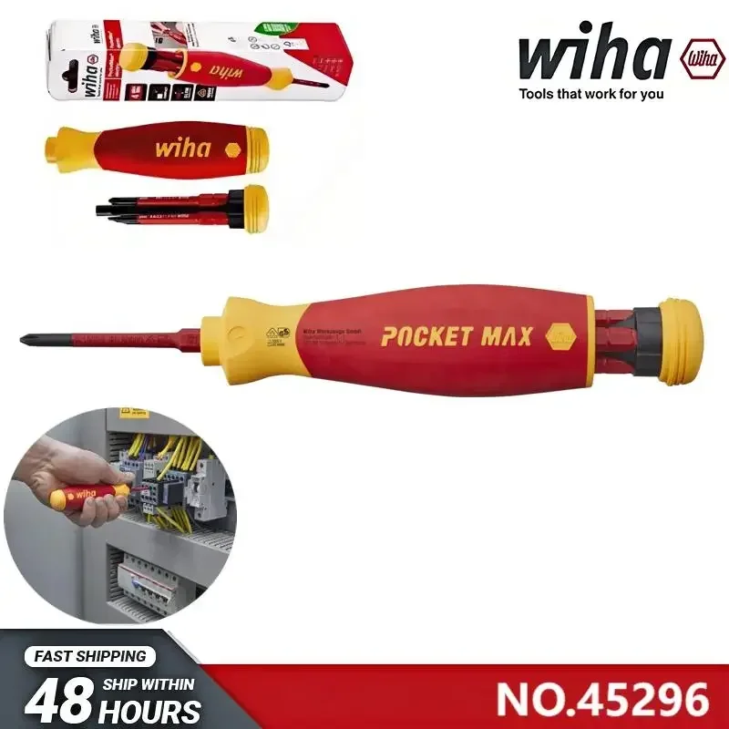 Wiha PocketMax VDE Screwdriver with Bit Bank SlimBit Electric,NO.45296