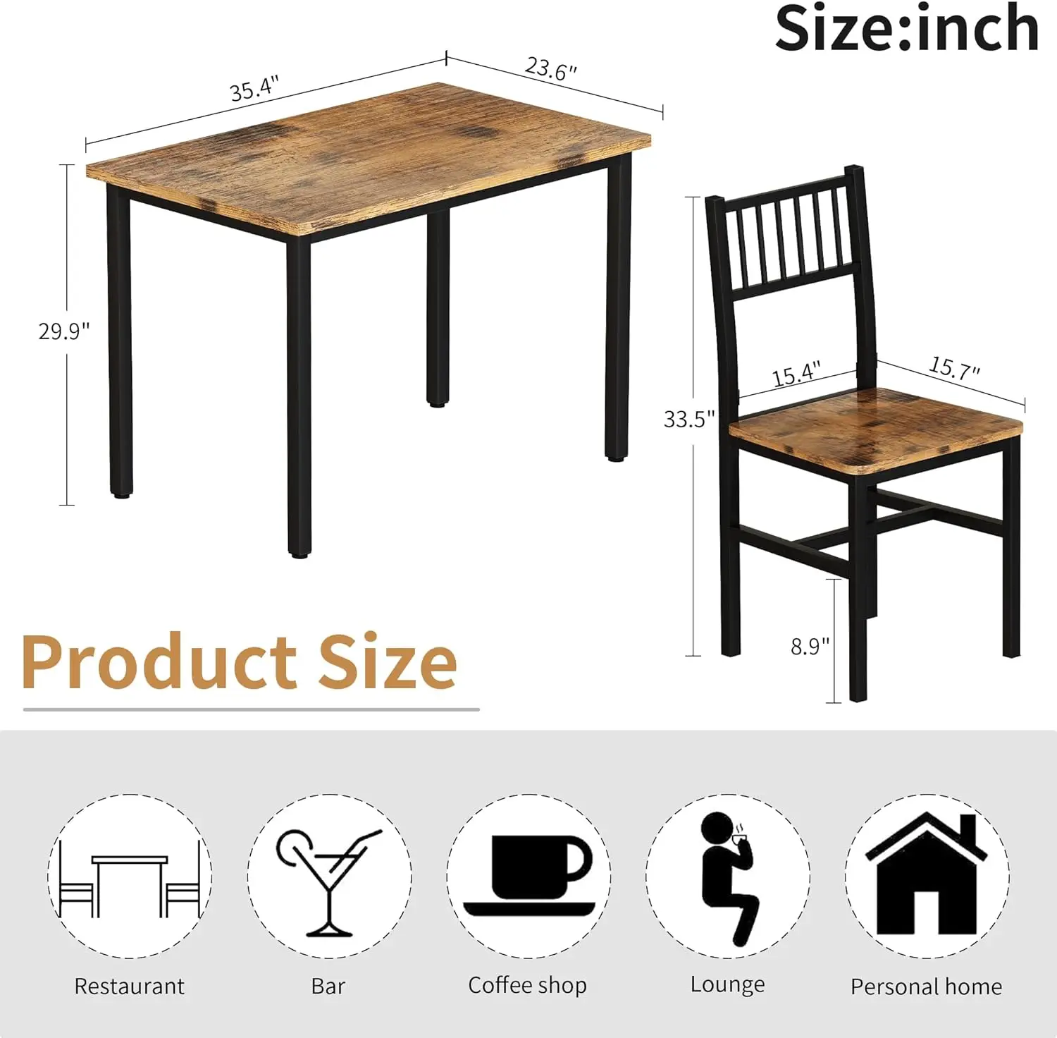 Small Kitchen Table Set for 2, Industrial Dining Breakfast Table and 2 Chairs, 3 Pieces Dining Table Set for Dining Room,