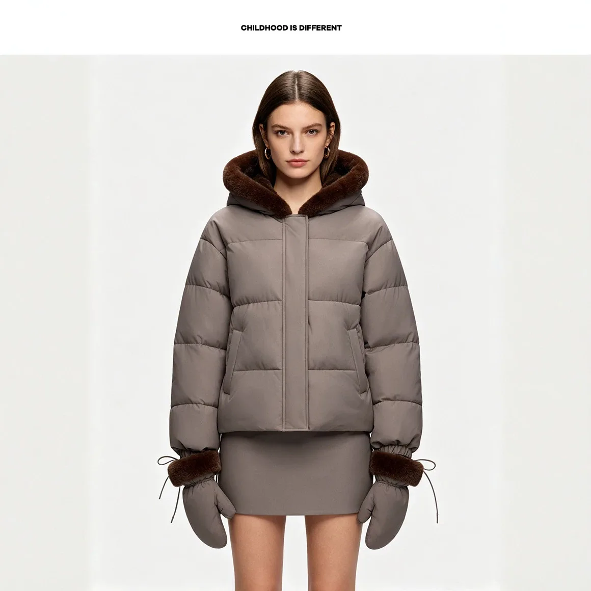 2026 Women Hooded Padded Jacket with Gloves, Contrast Panel Trendy Winter Cotton Coat
