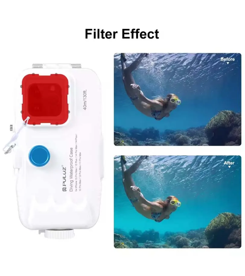 iPhone 16/15 Pro Max用40M防水ケース – 水中撮影用40M深度シール付きダイビング対応保護ハウジング