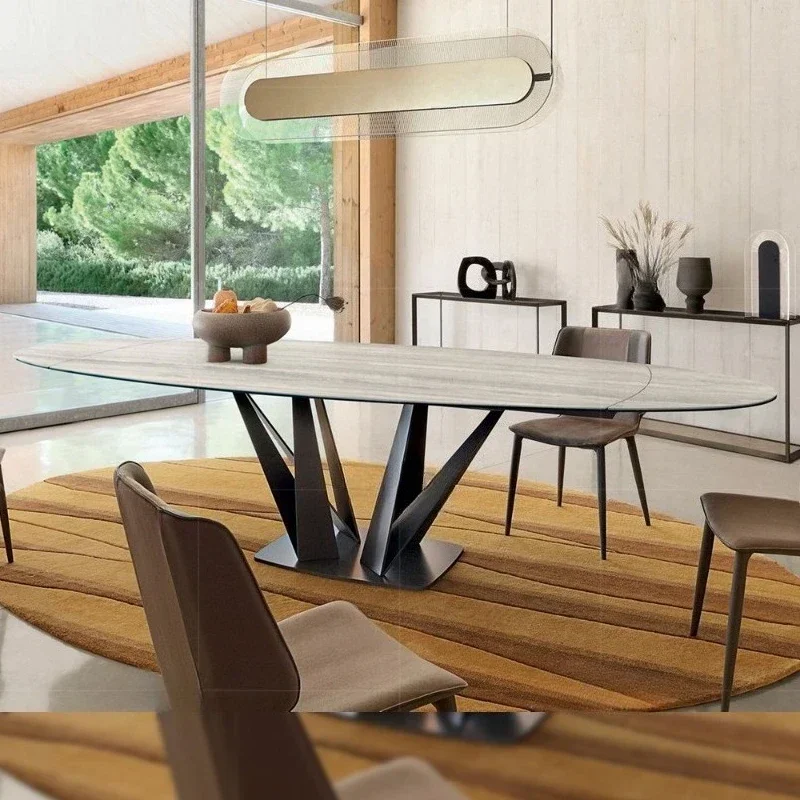 Slate dining table retractable Italian minimalist household modern light luxury restaurant oval dining table