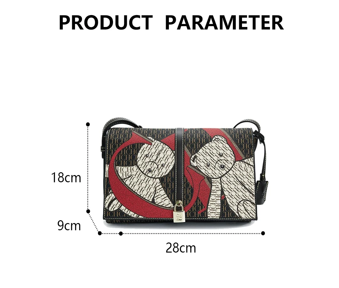 CH Damen Vintage Schultertasche, bedruckte Umhängetasche, modische Handtasche aus PU-Leder, lässige Umhängetasche für Damen, kleine Umhängetasche mit Klappe. – Detail 3