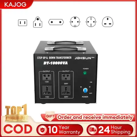DT-10000VA 10KVA Voltage Converter Transformer – 110V/220V Step-Up & Down Voltage Regulator with 4 Outlets, 8kW Power