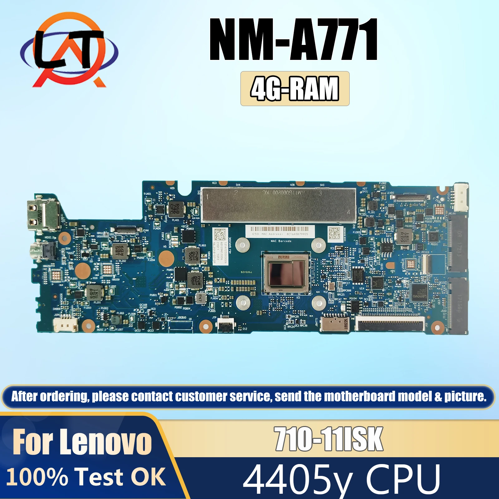 

For lenovo Yoga 710-11ISK Laptop Motherboard with 4405y cpu and 4GB RAM NM-A771 5B20L46167 Mainboard