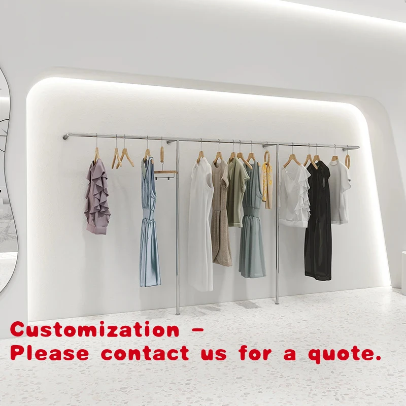 custom.Store Shelf Clothing Stainless Steel Hanger Metal silver Wall-mounted Clothing Rack Suitable Boutiques