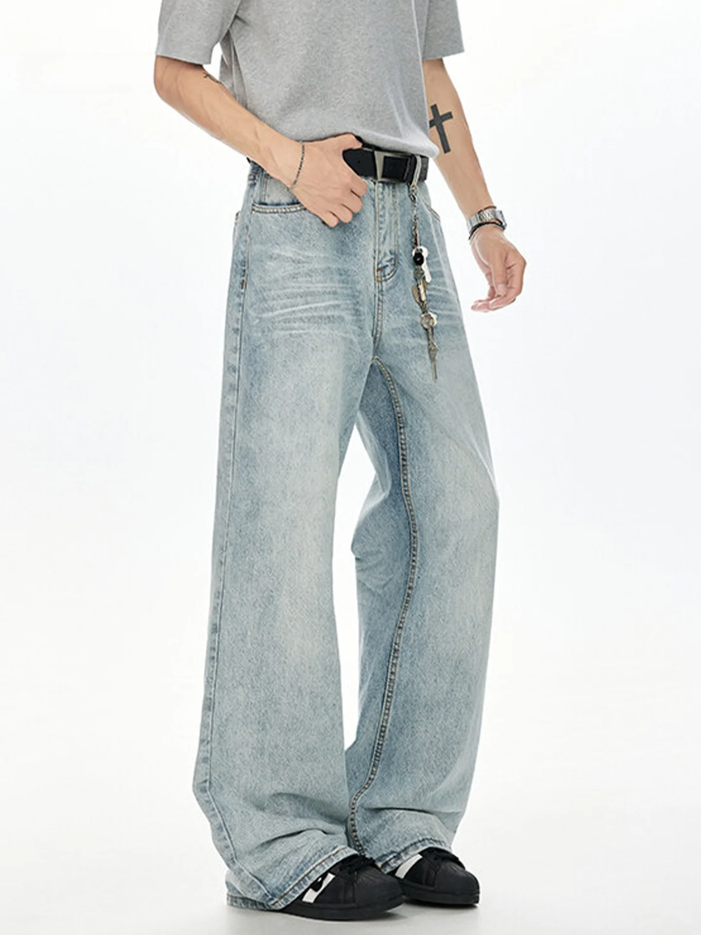 

Американские джинсы High Street Knife для мужчин, летние, тонкие, в стиле хип-хоп, свободные, широкие брюки из смесового хлопка и полиэстера