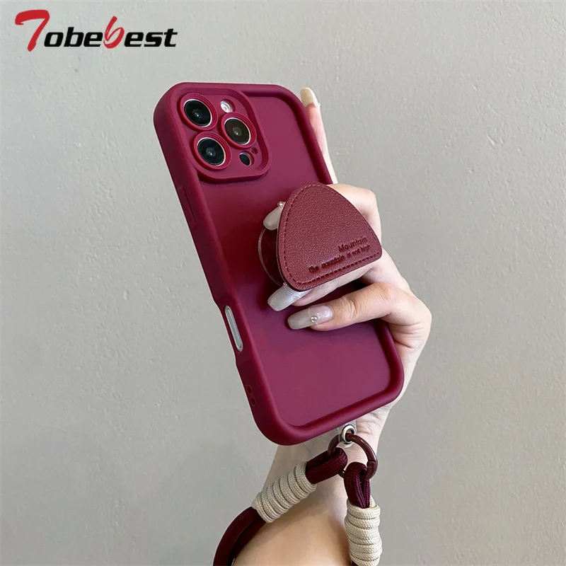 INS Triangle Stand Phone Holder Wrist Strap Case for IPhone 17 Air 16 16e 15 14 Plus 13 12 Mini 11 Pro Max Cover with Lanyard