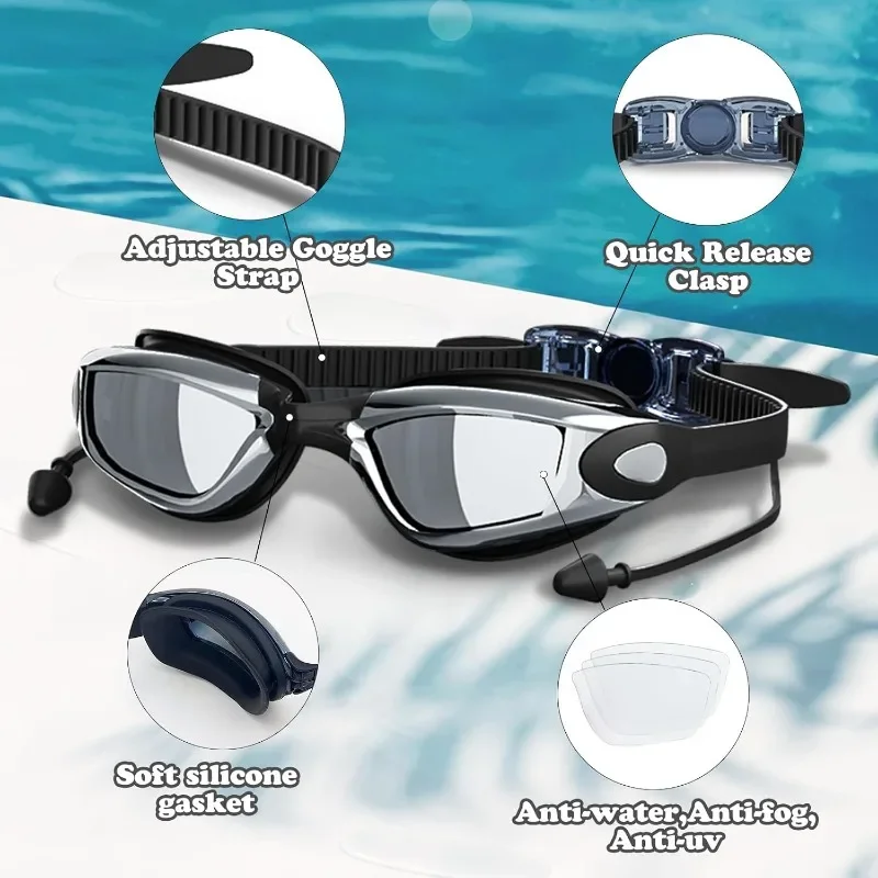 Schwimm brille Profession elle Schwimm brille Anti-Fog Anti-UV Keine undichte Schwimm brille Einstellbare Schwimm brille mit klarer Sicht – Detail 2