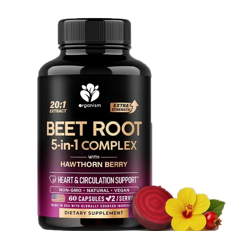 Beetroot Capsules - Healthy Blood Pressure Support Supplement - Contains Hawthorn Berries, Hibiscus, and Garlic