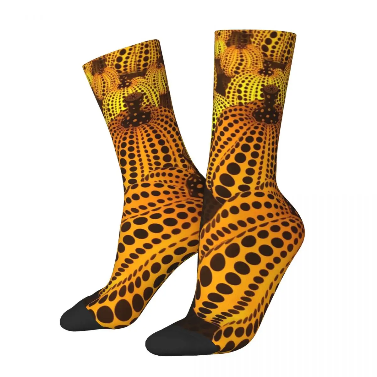 Crazy Design Yayoi Kusama Pumpkin Basketball Socks Japanese Mystery Polyester Middle Tube Socks for Unisex Sweat Absorbing