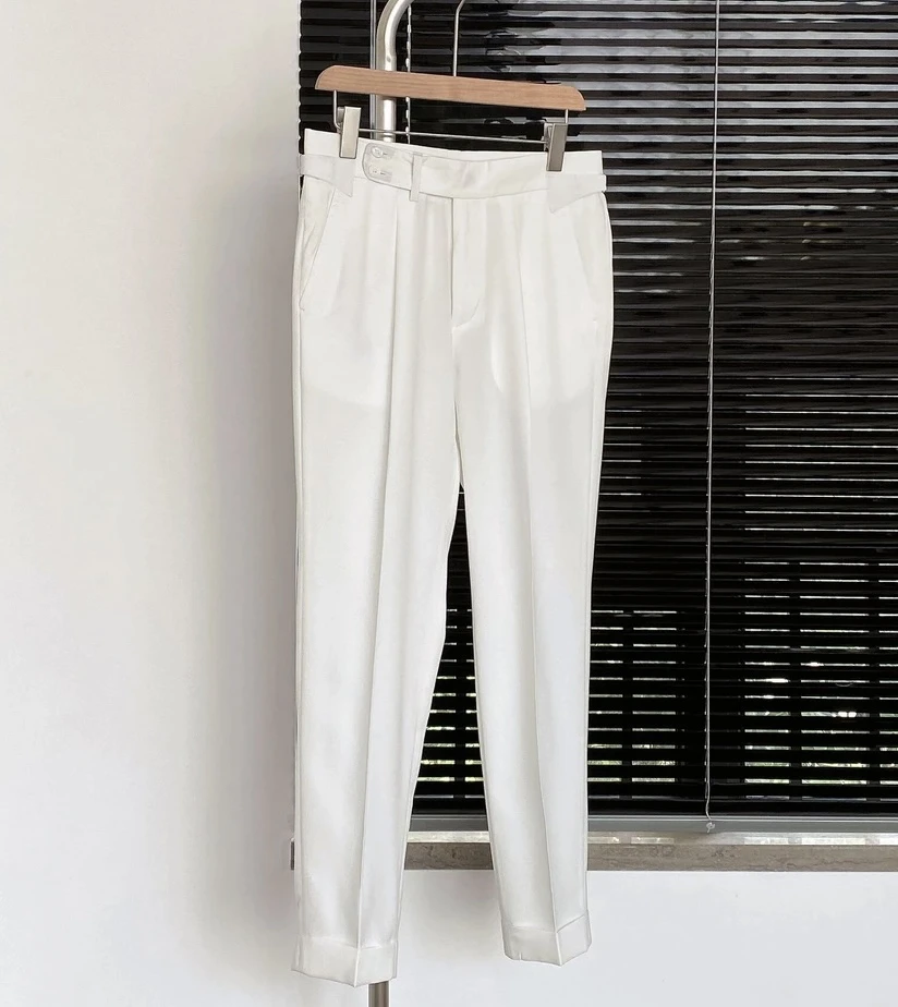 

Мужские брюки из высококачественного металлического материала Naples с поясом, повседневный деловой стиль, свободный крой, не требуют глажки, прямые штанины