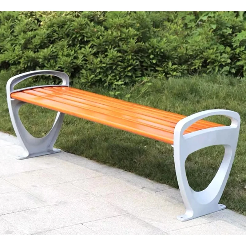 Modern Outdoor Furniture Cast Aluminum Steel Solid Wood Preservative Bench for Garden Patio Gym Rustic Scenic Outdoor Leisure