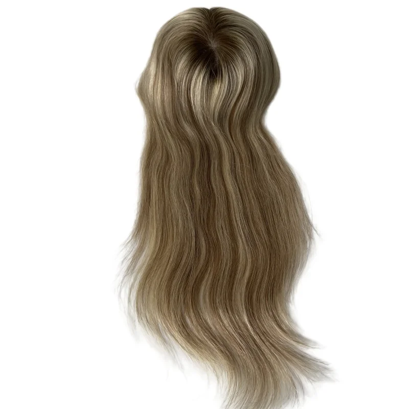 European Virgin Human Hair Replacement Ombre Highlights Color T9/22 HL #60 and #9 16 Inches 5x6 Mono Topper for White Woman