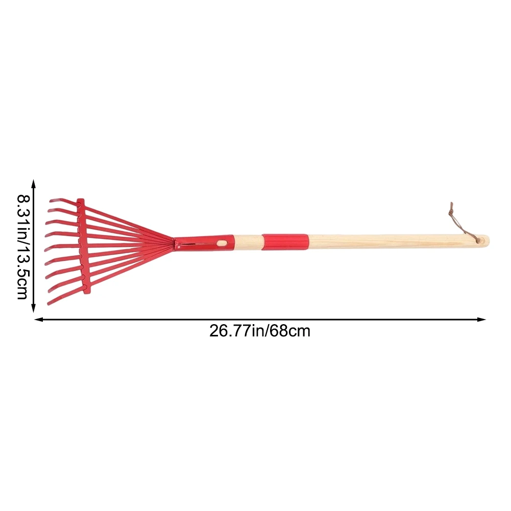 2Pcs Detachable Iron Lawn Rake Red Blue Small Size Metal Leaf Rake With Hardwood Handle For Gardening Yard Cleanup Tool