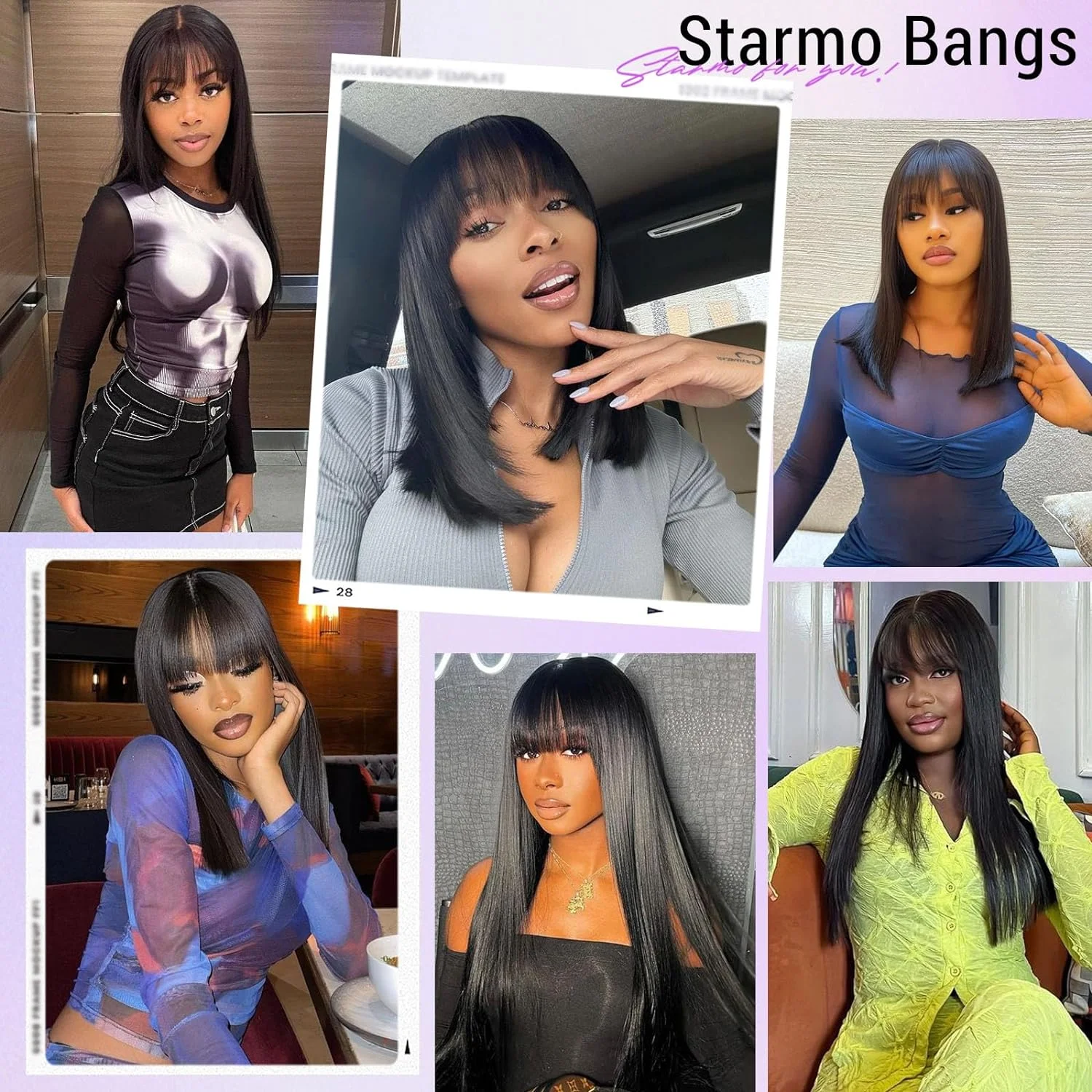 Straight Fake Scalp 100% Human Hair Wig With Bangs Natural Hairline For Women Brazilian Short Bob Wigs 30 36 Inch Fringe Wig