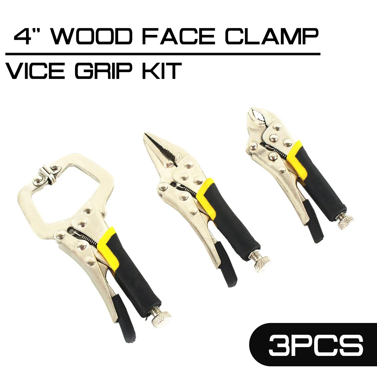 3pcs/set Plier 4'' Wood Face Clamp Vice Grip Kit Complete Locking C Type Clip Clamp Straight Needle Pliers Locking Self Grip