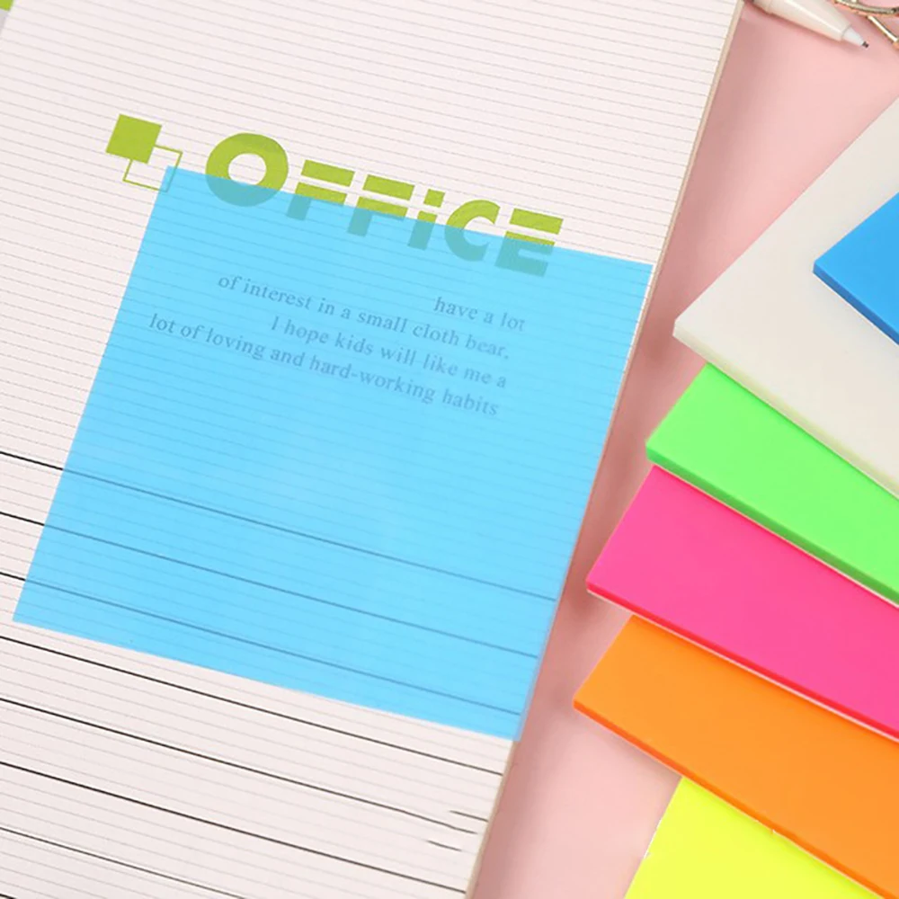 50sheets Colorful Transparent Sticky Notes Self-Stick Notes Self-Adhesive Memo Pad Daily To Do List Note Paper For School Office