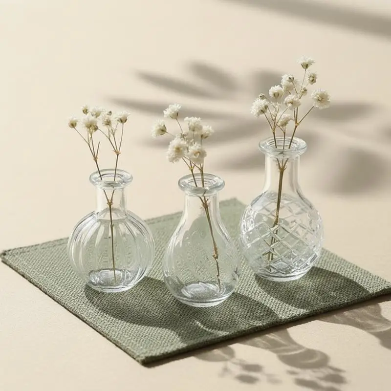 {#} 1Pcs Miniature Glass Vase Decoration Fairy Garden Scene MINI Art Plant Hydroponic Vase Glass Crafts DIY Aromatherapy Bottle