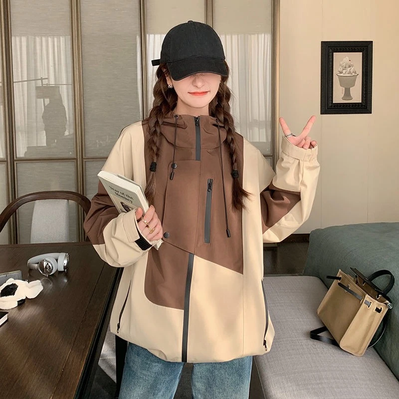 سترة نسائية فضفاضة مناسبة موديل 2025 ذات ياقة عالية مع قلنسوة ملابس خارجية غير رسمية للربيع والخريف سترة واقية بنمط هاراجوكو للتخسيس #2