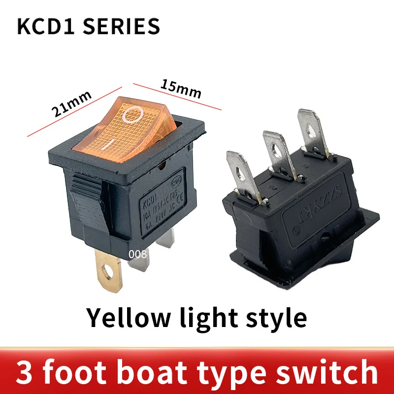 1PCS KCD1 3Pin 2Gears 15*21MM with light Button On-Off  DPST Boat Car Rocker Switch 6A/10A 250V/125VAC