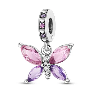 Original 925 Sterling Silver Colorful Butterfly Charms Beads Pendants Fit S925 Bracelet Necklace Fine DIY Birthday Jewelry
