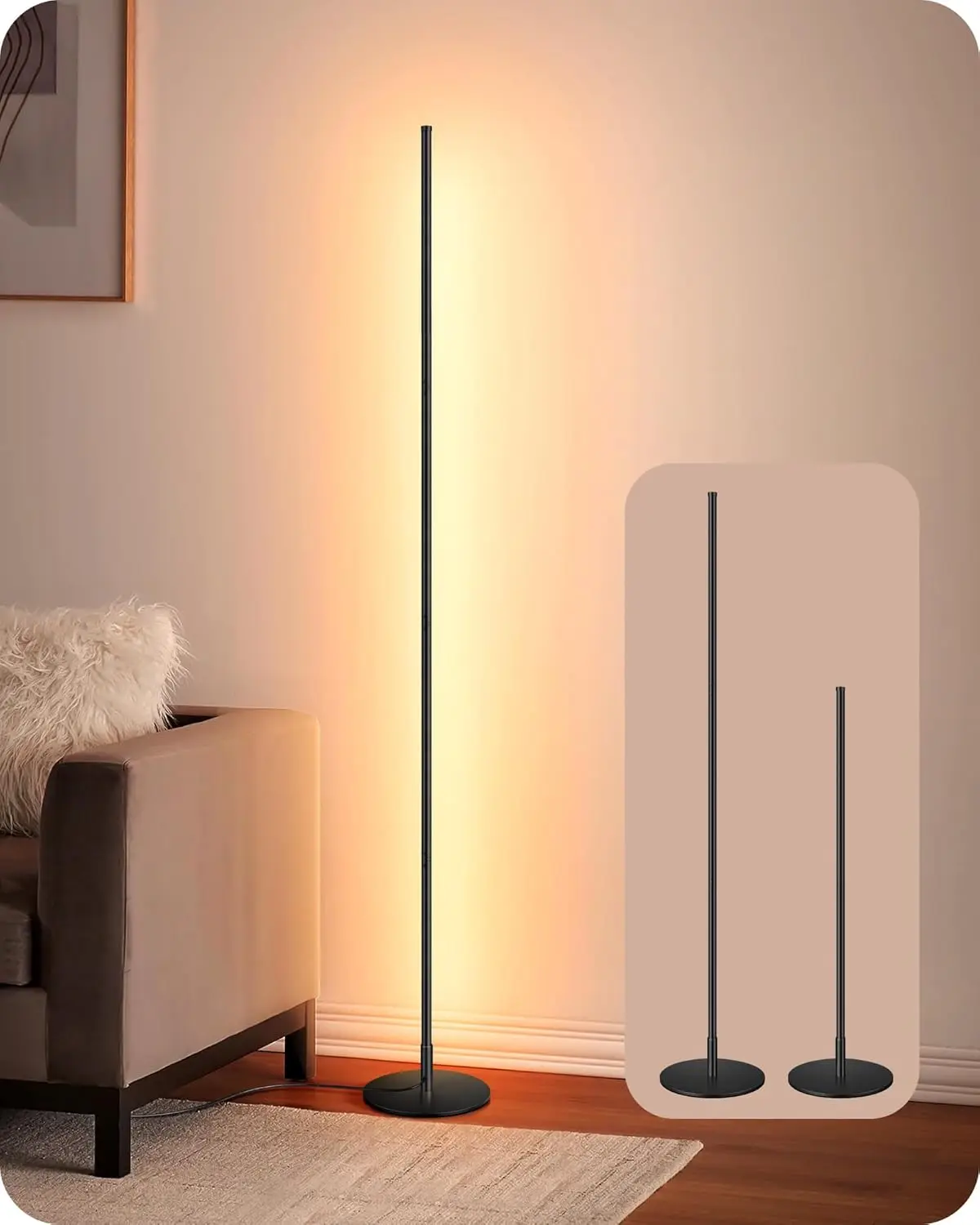

57.5" Adjustable Dimmable LED Corner Floor Lamp, Minimalist Design for Living Room Bedroom Office, Warm White Light