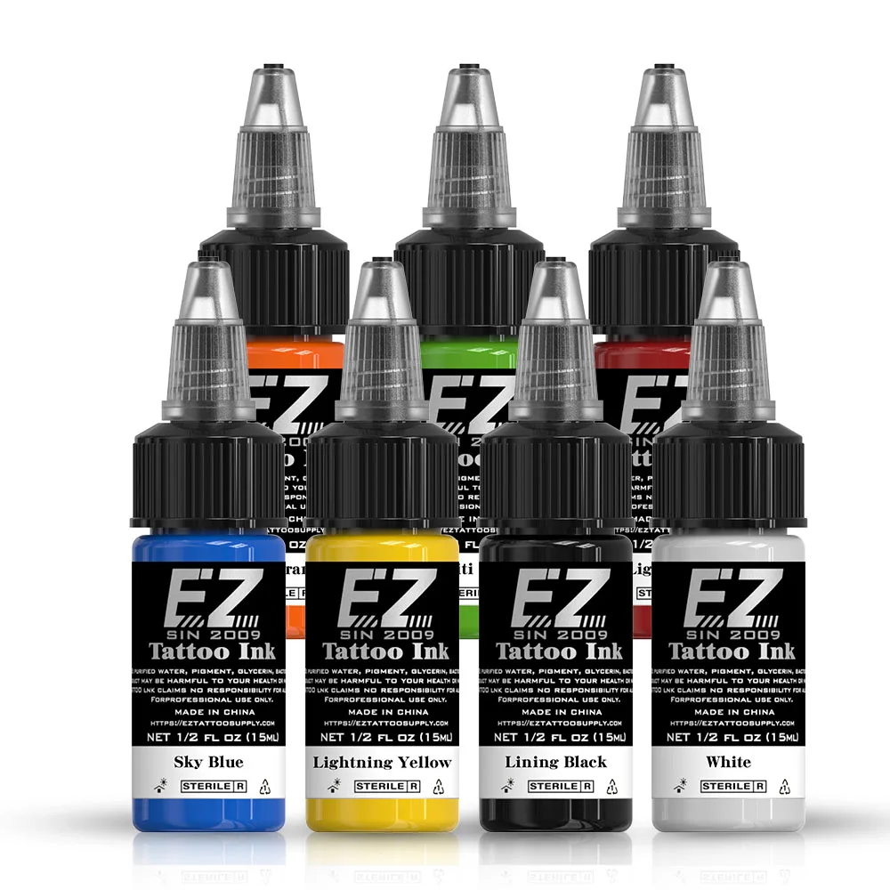 

EZ Tattoo INK Kit 7ML/15ML/Bottle 25 Colors and 30MlL Quality Pigment for 3D Makeup Precise Outlining Beauty Skin Body Art