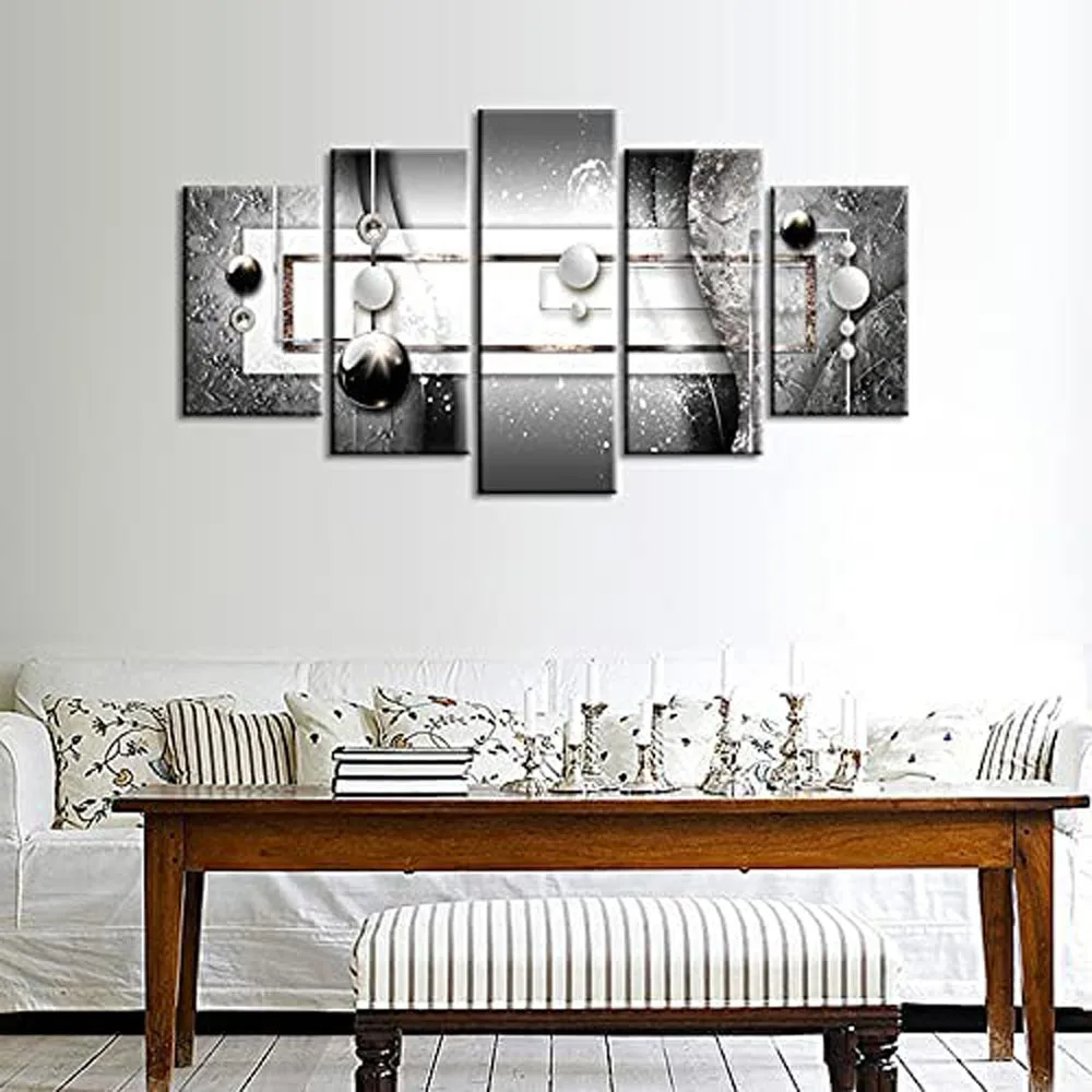 No Framed Canvas 5Pieces Grey Symmetry Black and White Wall Art Posters Pictures for Living Room Bedroom Home Decor Paintings