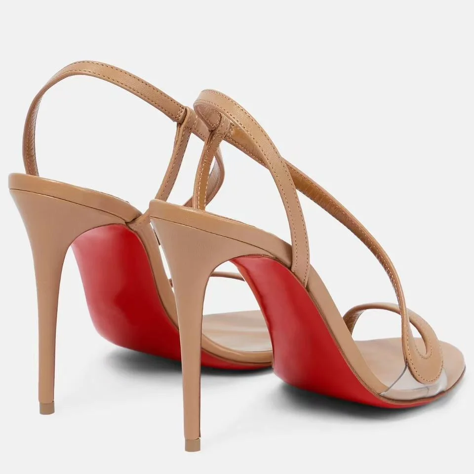 Purcoral Women Red Sole Stiletto Sandals Sexy Thong Cross Ankle Wrap Thin Strap High Heels Open Toe Wedding Shoes Plus Size