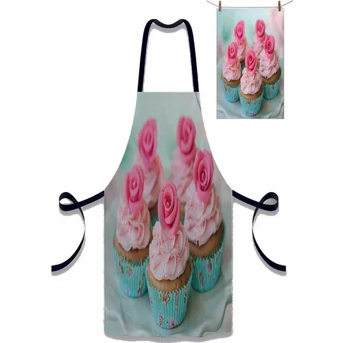 Else Carpet Else Blue Pink Cube Cakes Patterned Fabric Chef Dish Kitchen Apron and Towel