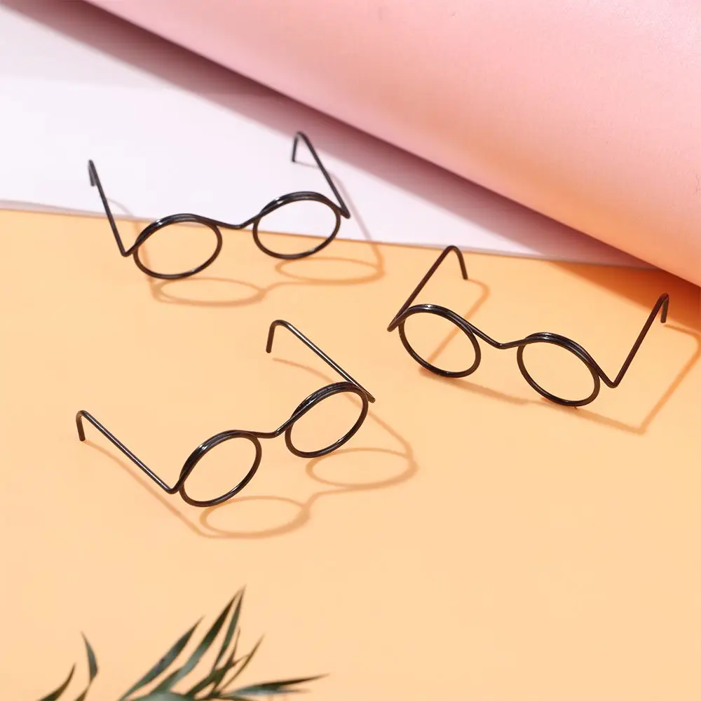 5Pcs Mini Round Black Frame Doll Glasses Retro Lensless Doll Glasses for Doll Fashion Cute Doll Accessories