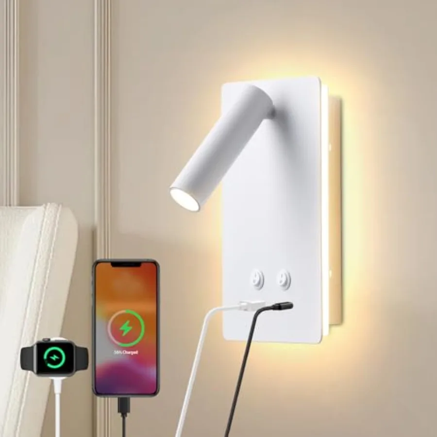 

Настенный светодиодный светильник MOLUOLA для чтения, регулируемый, с USB-портами C+A, для изголовья кровати