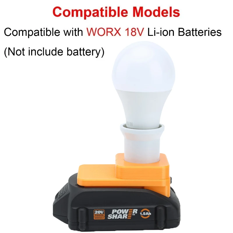 LED Work Light Portable E27 Bulbs For Worx 6PIN 20V Battery Powered Cordless  Lamp Daylight White Non-Dimmable