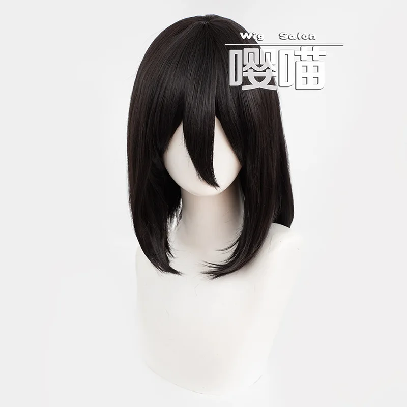 Mikasa ackerman peruca cosplay anime ataque em titã 40cm preto resistente ao calor perucas de cabelo sintético cosplay halloween peruca das mulheres dos homens