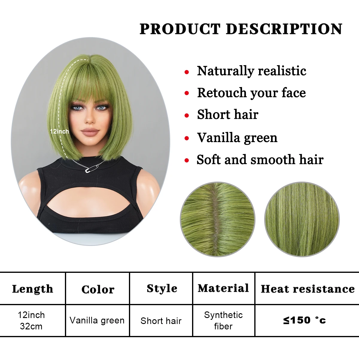 PARK YUN Green Short Bob Wig for Girl Daily Wear Synthetic Wig New Style Natural Supple Summer Heatresistant Wig With Bangs