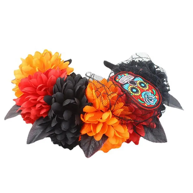 Womens Mexican Simulated Flower Crown Headband Day Of The Dead Halloween Festive Headpiece Colorful Fake Flowet Party Hair Hoop