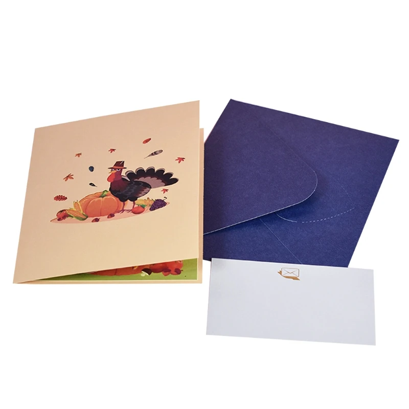 Thanksgiving Day Turkey 3D Pop-Up Greeting Card for Thanks Card Winter Holiday Birthday Postcards Gifts with Envelope