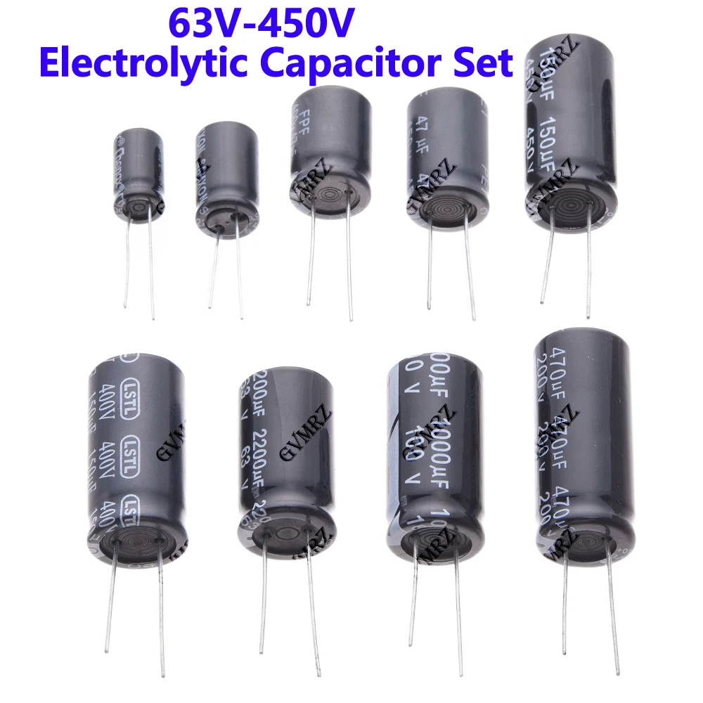 63V 100V 200V 250V 400V 450V 10UF 20UF 100UF 220UF 330UF Electrolytic Capacitor Set for DIY Circuit Repair 470UF 400UF 4.7UF